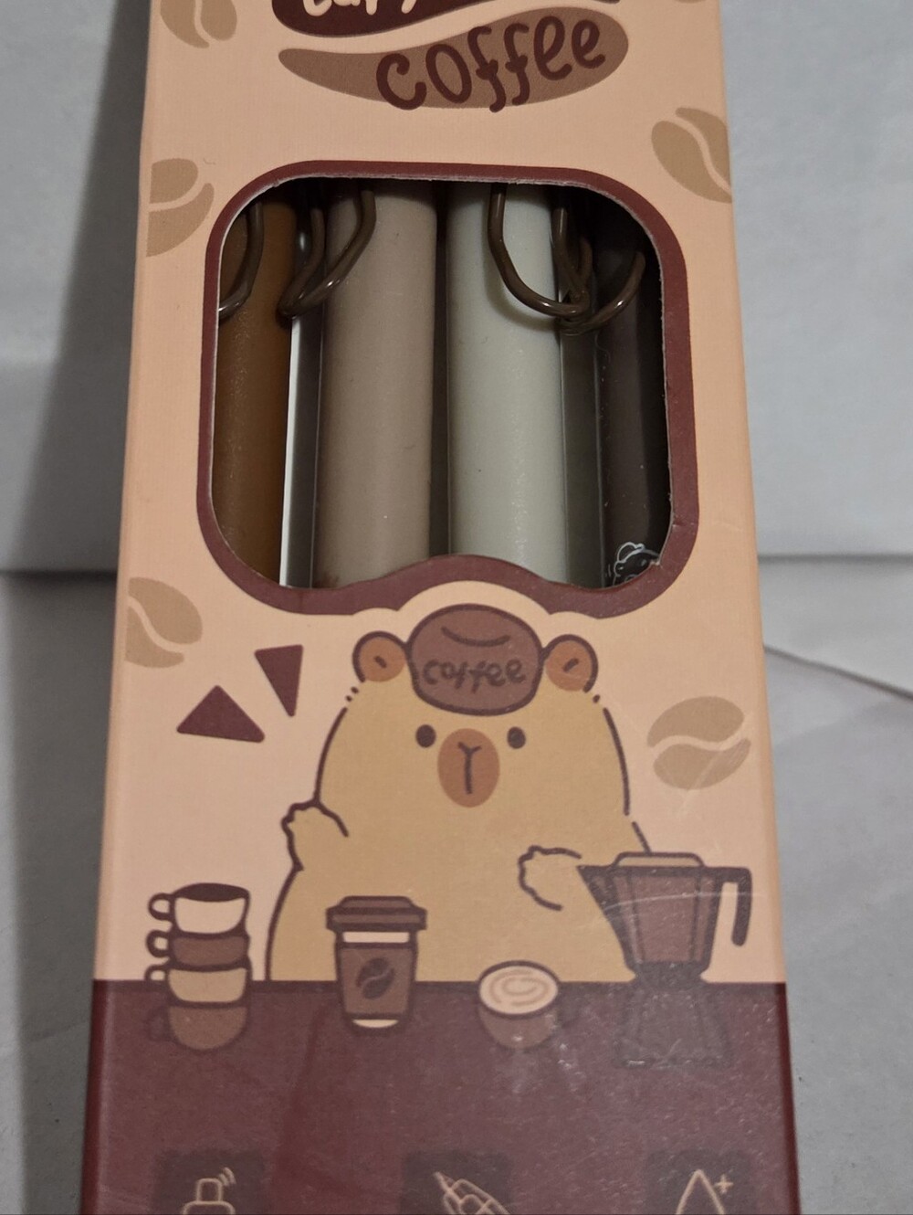 Cute Coffee Bear Pen Set - Neutral Brown, Beige, Cream
